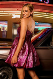 Metallic Dark Purple A-Line Strapless Homecoming Dress with Bow