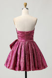 Metallic Dark Purple A-Line Strapless Homecoming Dress with Bow