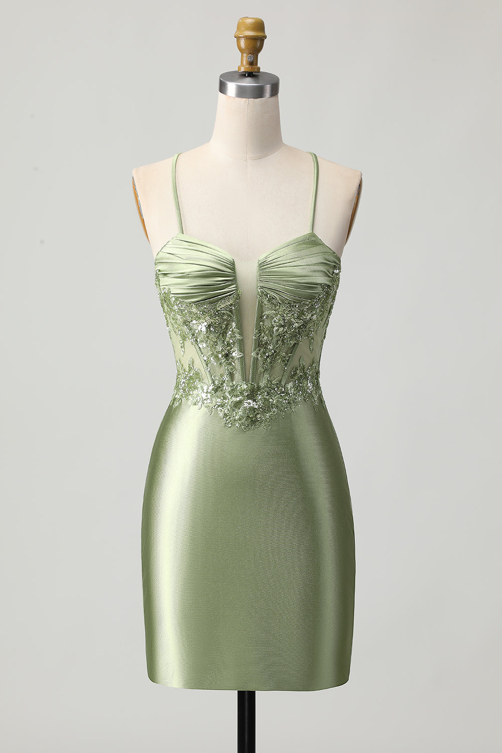 Sparkly Sage Green Bodycon Short Corset Cocktail Dress with Sequins