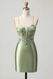 Sparkly Sage Green Bodycon Short Corset Cocktail Dress with Sequins