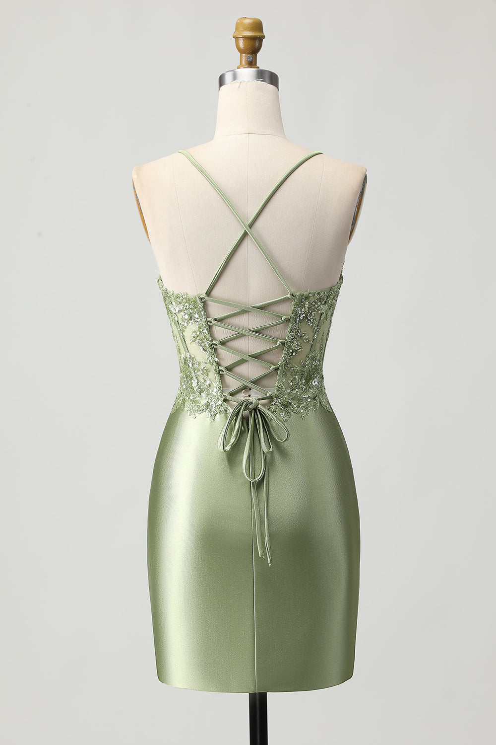 Sparkly Sage Green Bodycon Short Corset Cocktail Dress with Sequins
