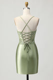 Sparkly Sage Green Bodycon Short Corset Cocktail Dress with Sequins
