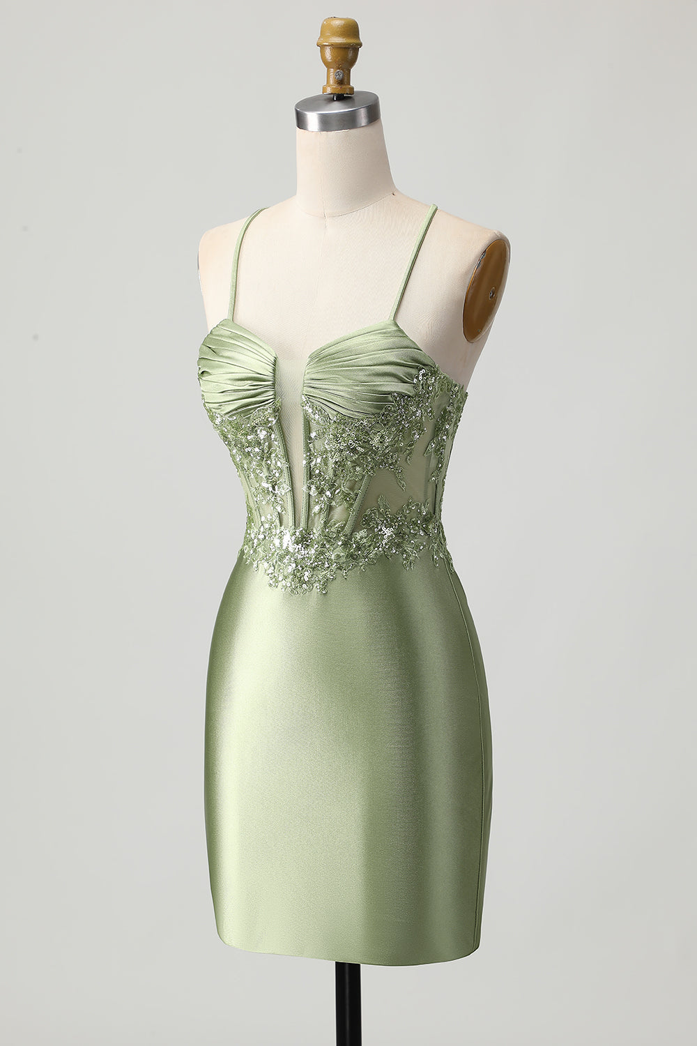 Sparkly Sage Green Bodycon Short Corset Cocktail Dress with Sequins