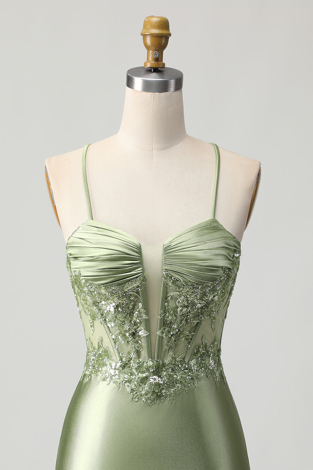Sparkly Sage Green Bodycon Short Corset Cocktail Dress with Sequins