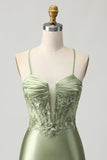 Sparkly Sage Green Bodycon Short Corset Cocktail Dress with Sequins