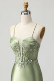 Sparkly Sage Green Bodycon Short Corset Cocktail Dress with Sequins
