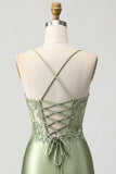 Sparkly Sage Green Bodycon Short Corset Cocktail Dress with Sequins