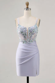 Sparkly Corset Lavender Bodycon Sequin Short Cocktail Dress