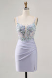 Corset Lavender Bodycon Sequins Mini Homecoming Dress