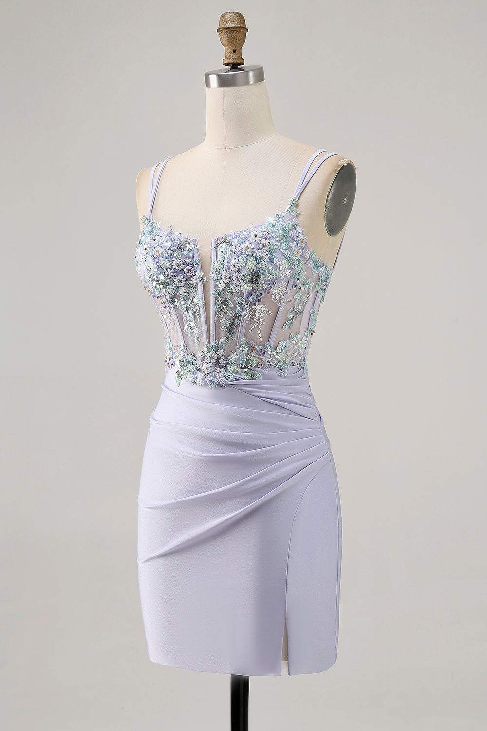 Sparkly Corset Lavender Bodycon Sequin Short Cocktail Dress