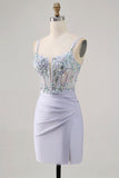 Sparkly Corset Lavender Bodycon Sequin Short Cocktail Dress