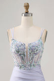 Sparkly Corset Lavender Bodycon Sequin Short Cocktail Dress