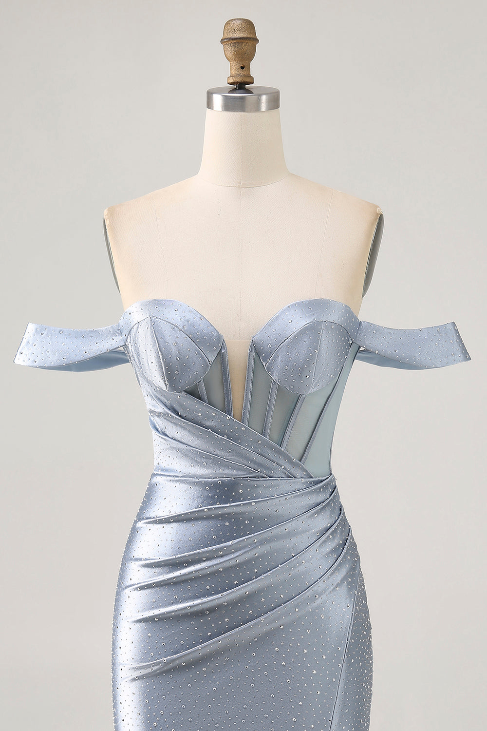 Sparkly Corset Dusty Blue Bodycon Off The Shoulder Short Cocktail Dress