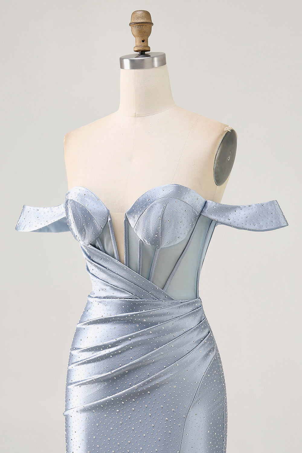 Sparkly Corset Dusty Blue Bodycon Off The Shoulder Short Cocktail Dress