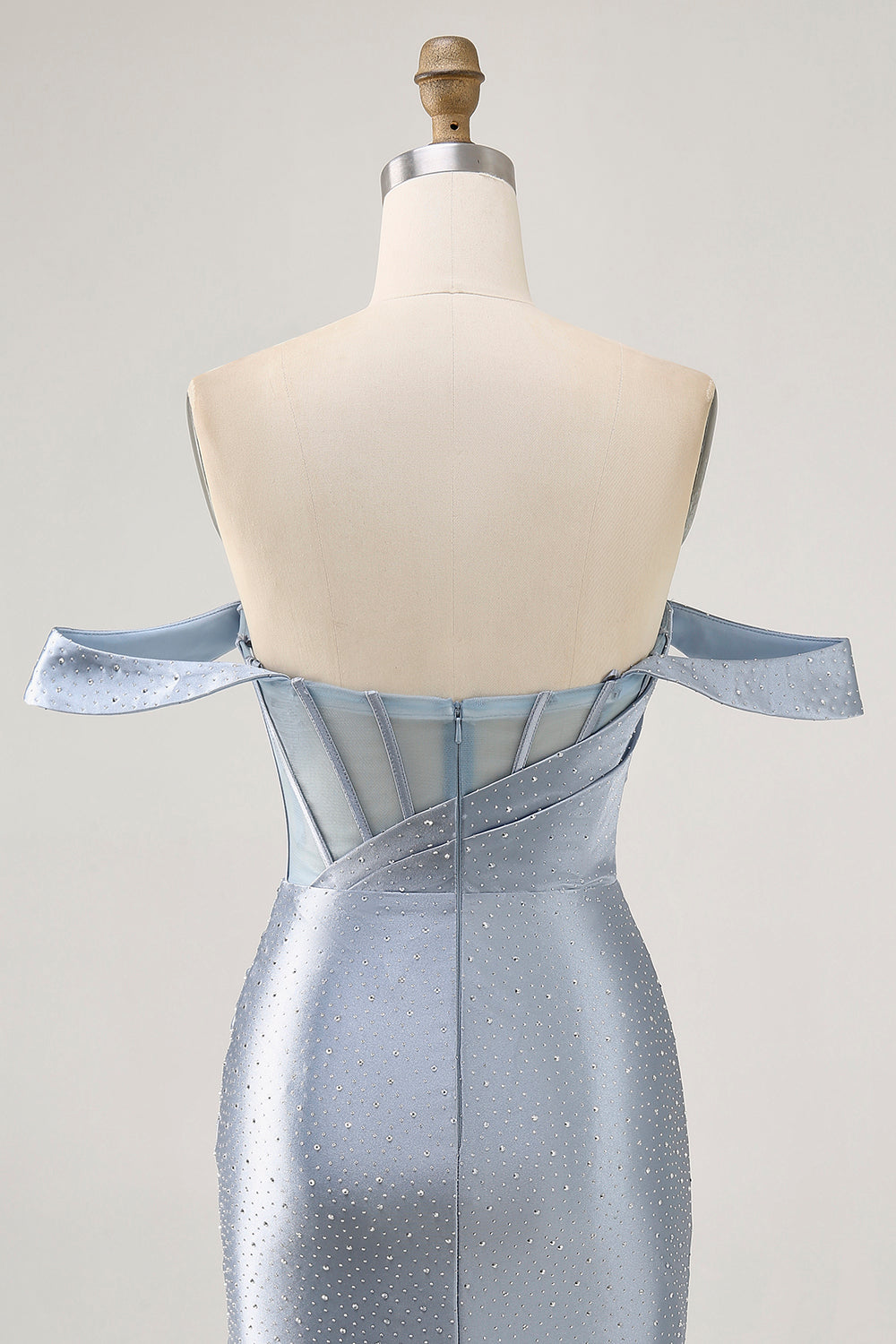 Sparkly Corset Dusty Blue Bodycon Off The Shoulder Short Cocktail Dress