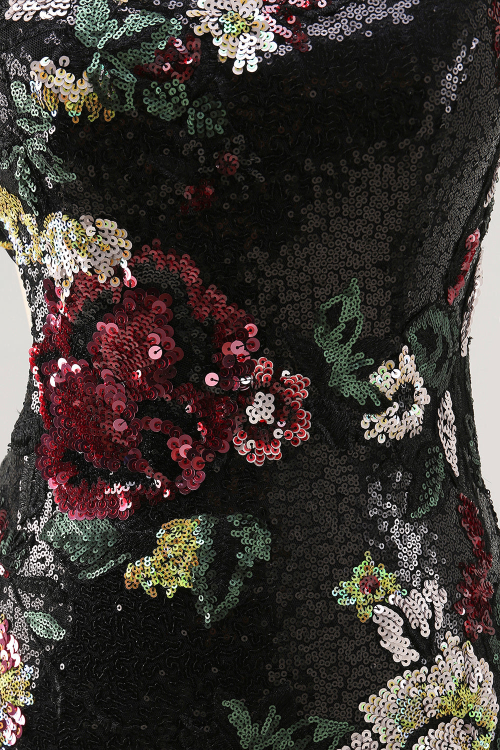 Sparkly Black Sequin Floral One Shoulder Bodycon Short Cocktail Dress with Fringes