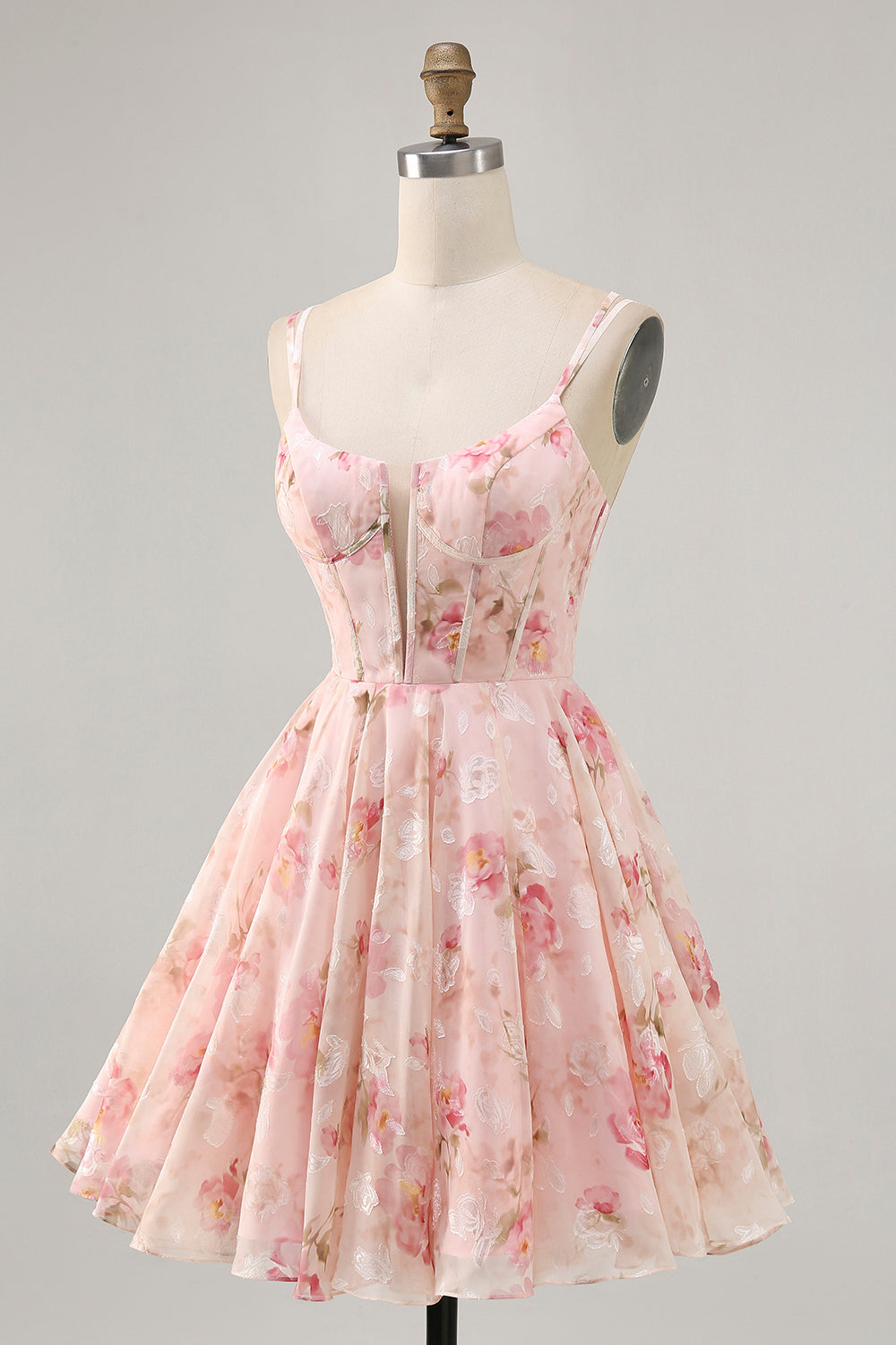 Blush Floral A Line Short Corset Cocktail Dress