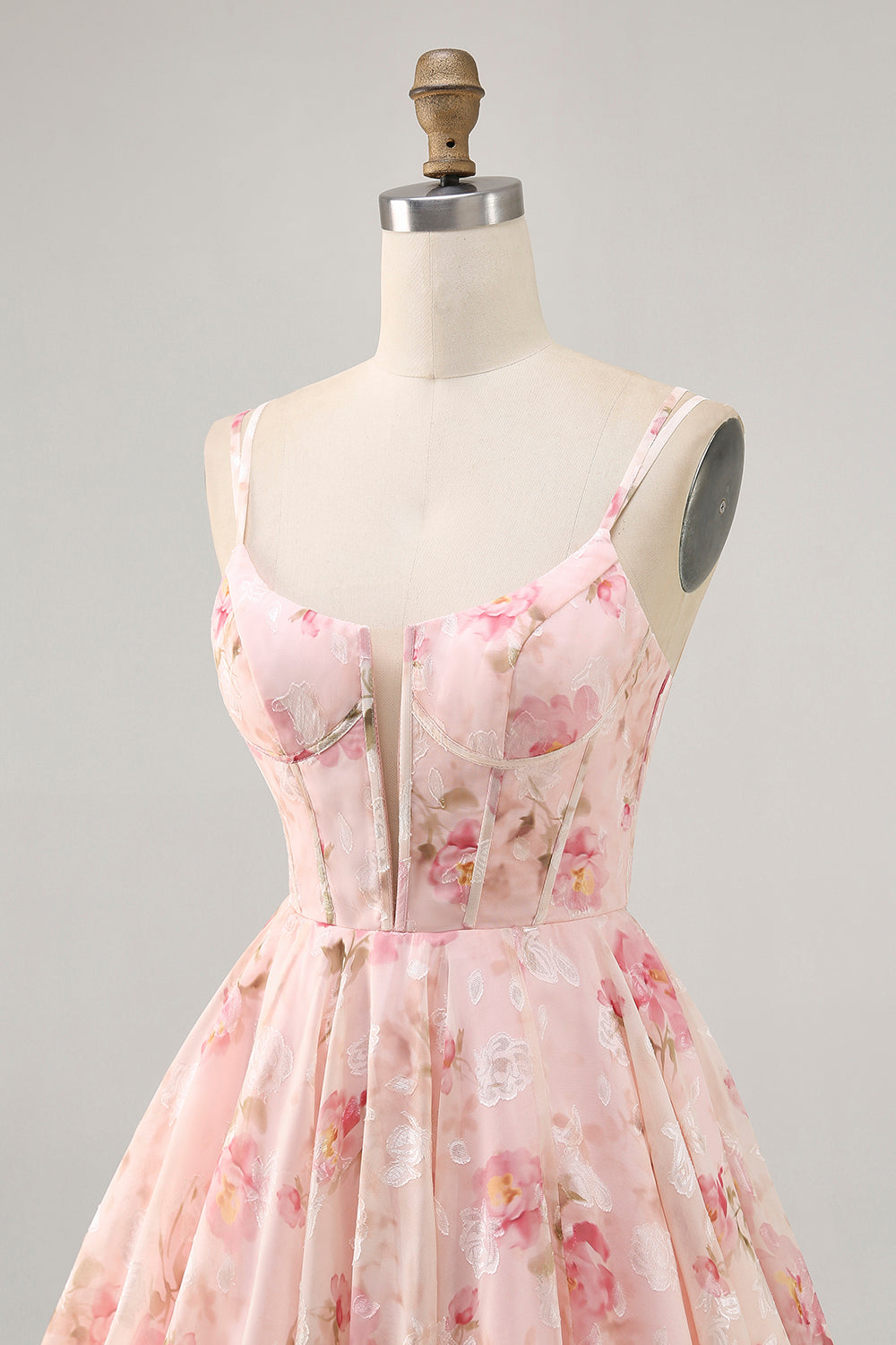 Blush Floral A Line Short Corset Cocktail Dress