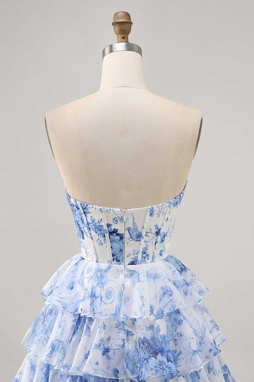 Corset White Blue Flower A Line Short Cocktail Dress