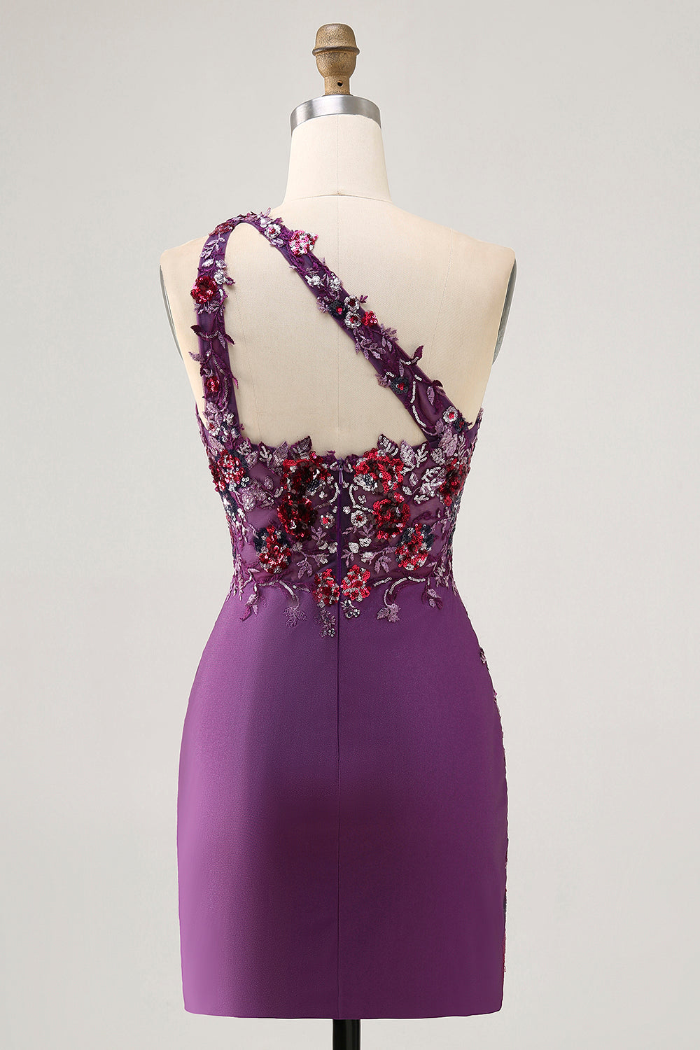 Sparkly Dark Purple Floral Corset Short Cocktail Dress