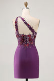 Sparkly Dark Purple Floral Corset Short Cocktail Dress