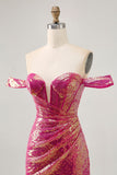 Sparkly Fuchsia Sequins Ruched Short Corset Cocktail Dress