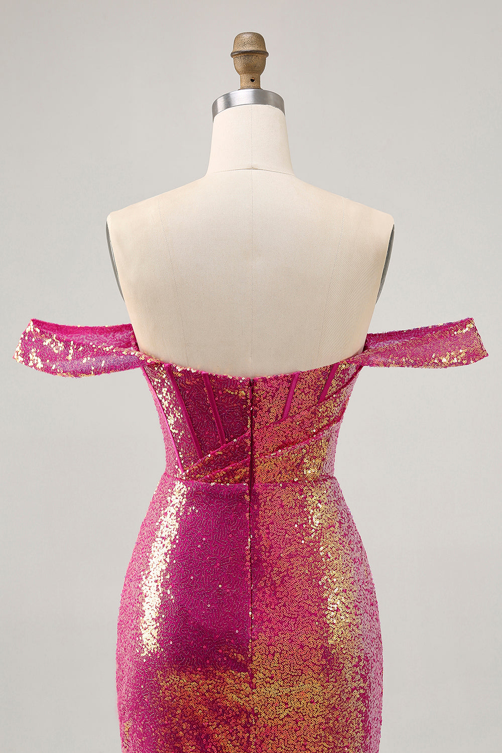 Sparkly Fuchsia Sequins Ruched Short Corset Cocktail Dress