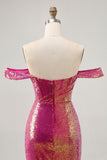 Sparkly Fuchsia Sequins Ruched Short Corset Cocktail Dress