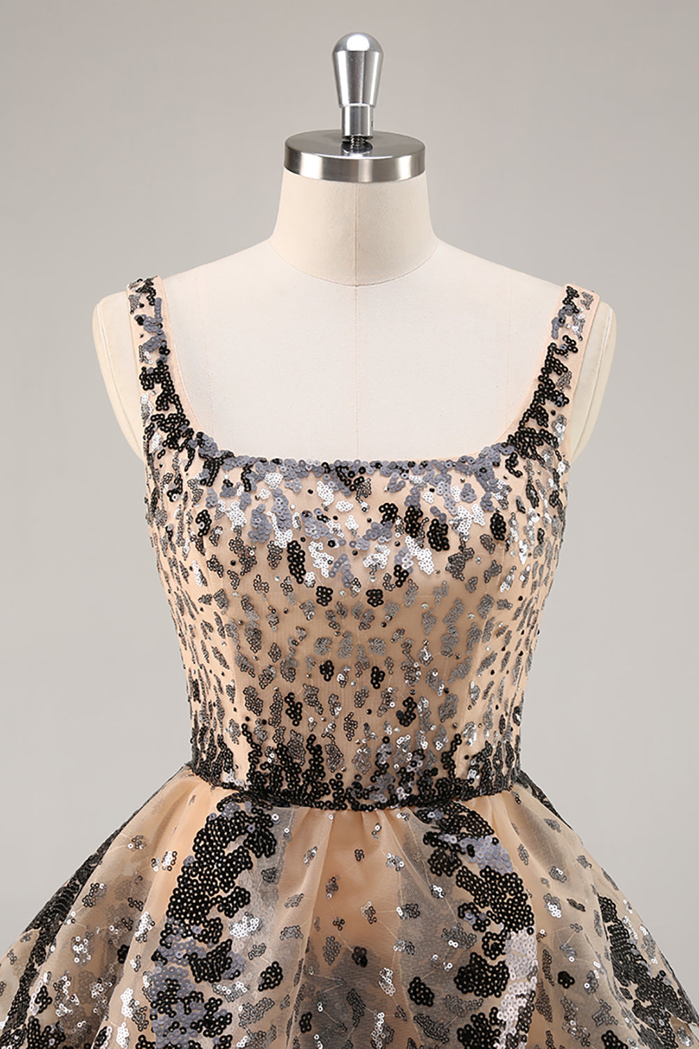 Sparkly Black Apricot Sequins A Line Tiered Short Cocktail Dress