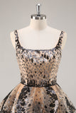 Sparkly Black Apricot Sequins A Line Tiered Short Cocktail Dress