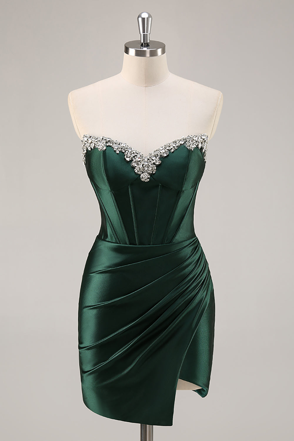 Sparkly Dark Green Corset Short Cocktail Dress with Rhinestones
