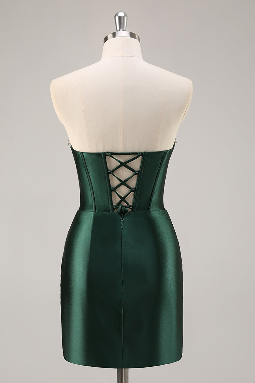 Sparkly Dark Green Corset Short Cocktail Dress with Rhinestones