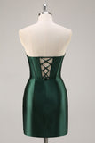 Sparkly Dark Green Corset Short Cocktail Dress with Rhinestones