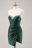 Sparkly Dark Green Corset Short Cocktail Dress with Rhinestones
