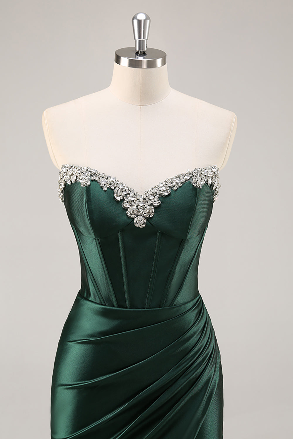 Sparkly Dark Green Corset Short Cocktail Dress with Rhinestones