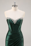Sparkly Dark Green Corset Short Cocktail Dress with Rhinestones
