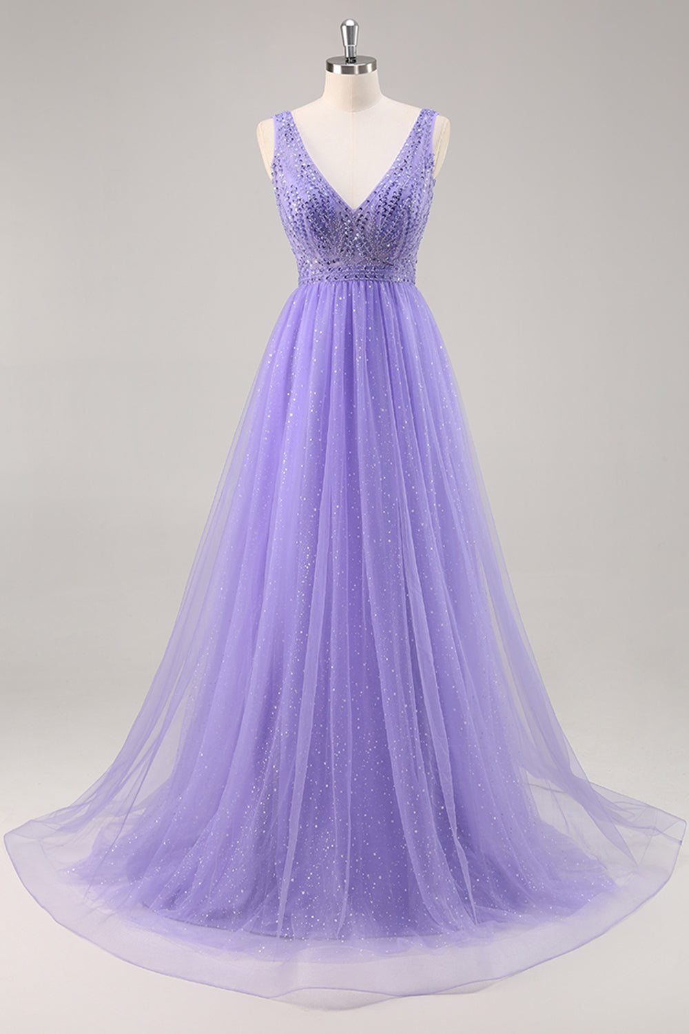 Sparkly Purple A Line Long Formal Dress with Beading