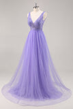 Sparkly Purple A Line Long Formal Dress with Beading