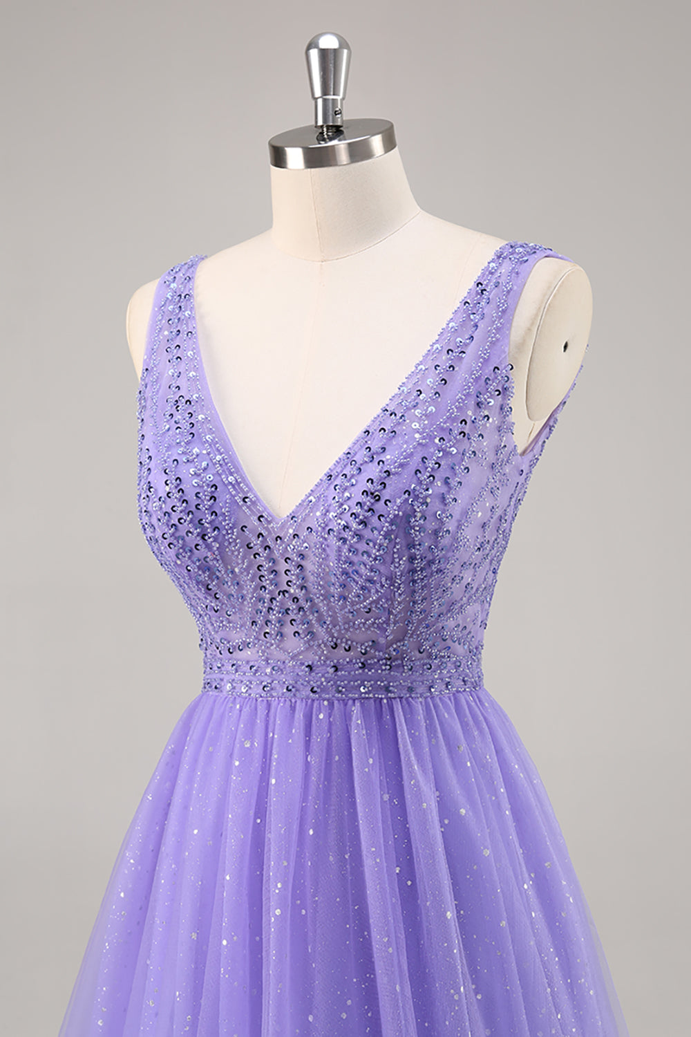 Sparkly Purple A Line Long Formal Dress with Beading