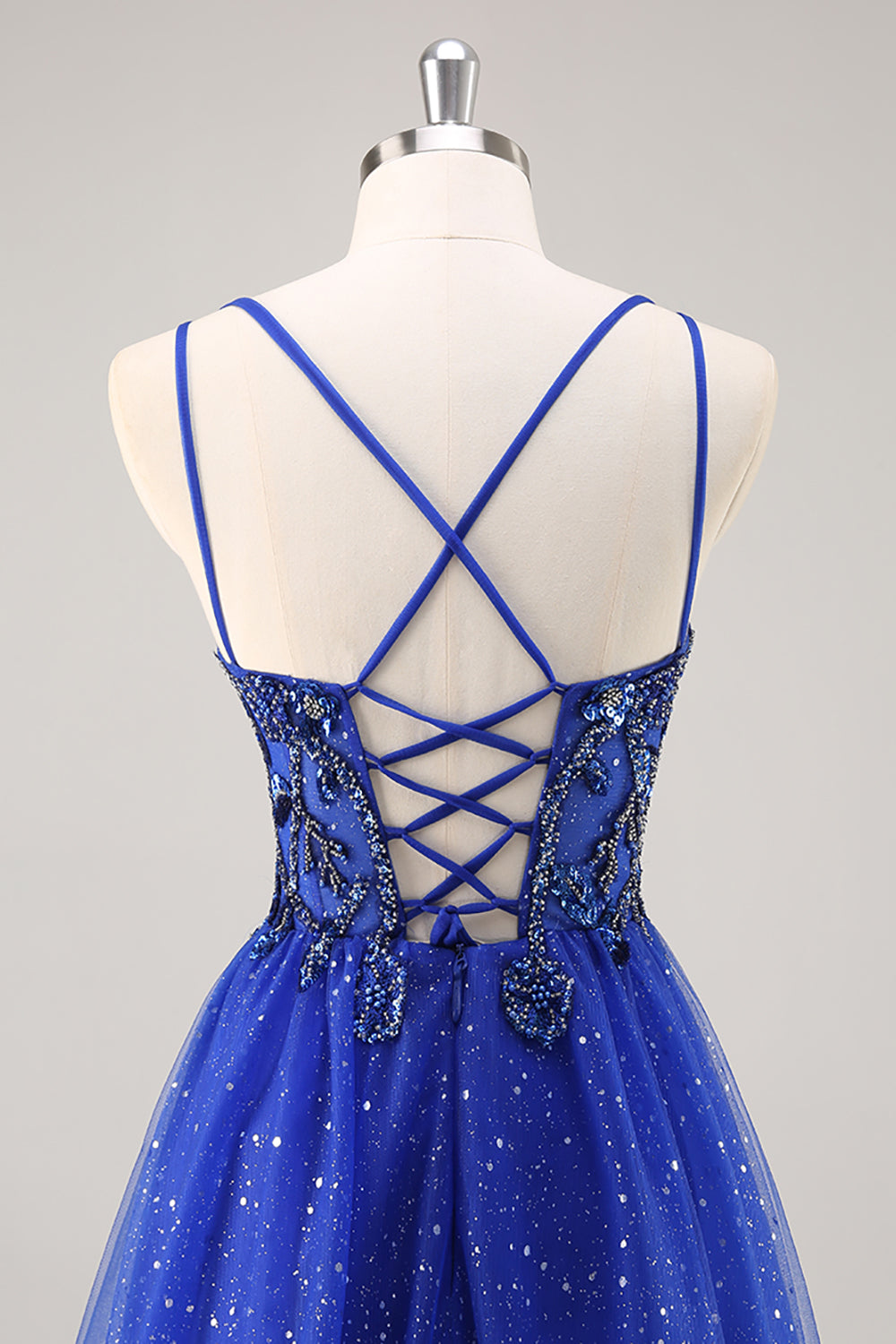Sparkly Royal Blue Beaded A Line Long Formal Dress with Slit