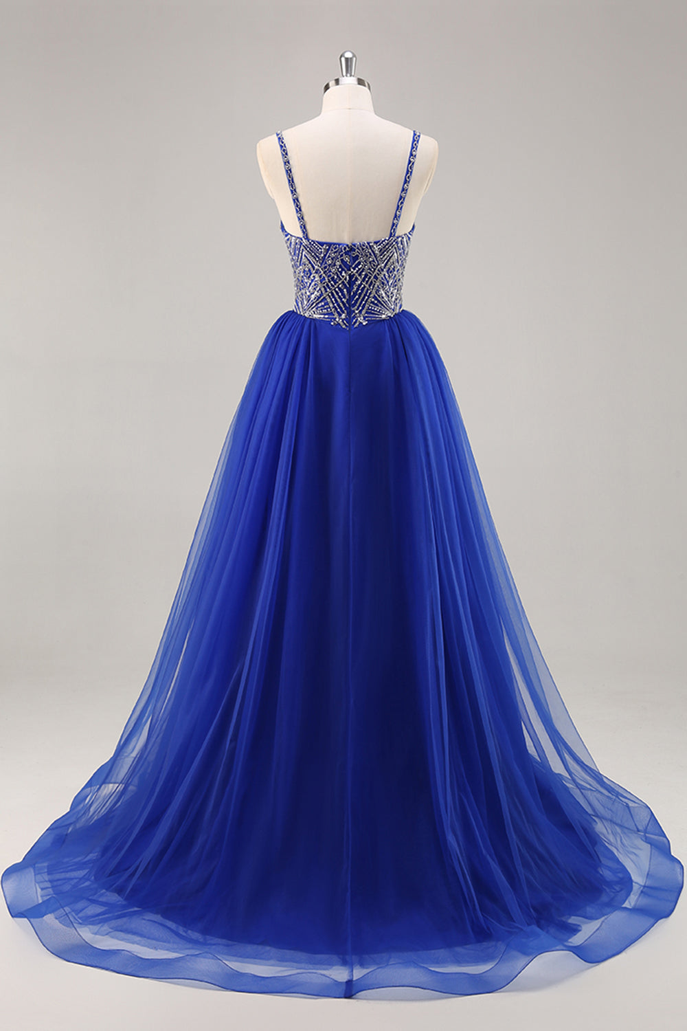 Sparkly Royal Blue Tulle Beaded Long Formal Dress with Sequins