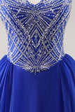 Sparkly Royal Blue Tulle Beaded Long Formal Dress with Sequins