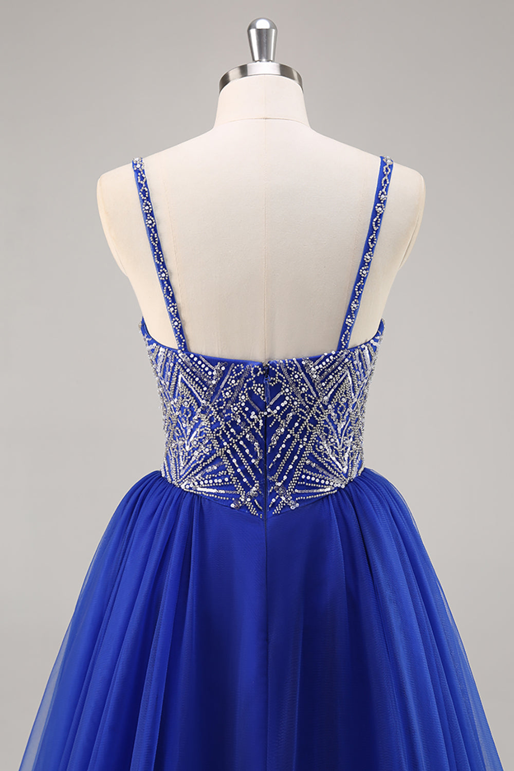 Sparkly Royal Blue Tulle Beaded Long Formal Dress with Sequins