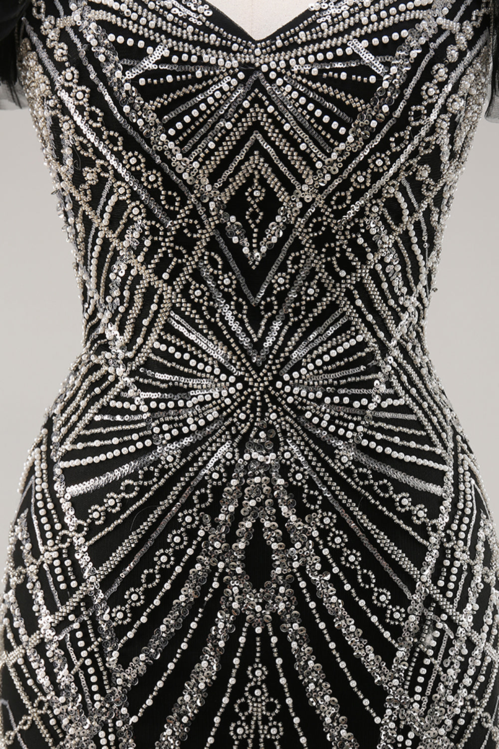 Sparkly Beaded Mermaid Ruffled Black Long Formal Dress with Sequins