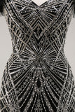 Sparkly Beaded Mermaid Ruffled Black Long Formal Dress with Sequins