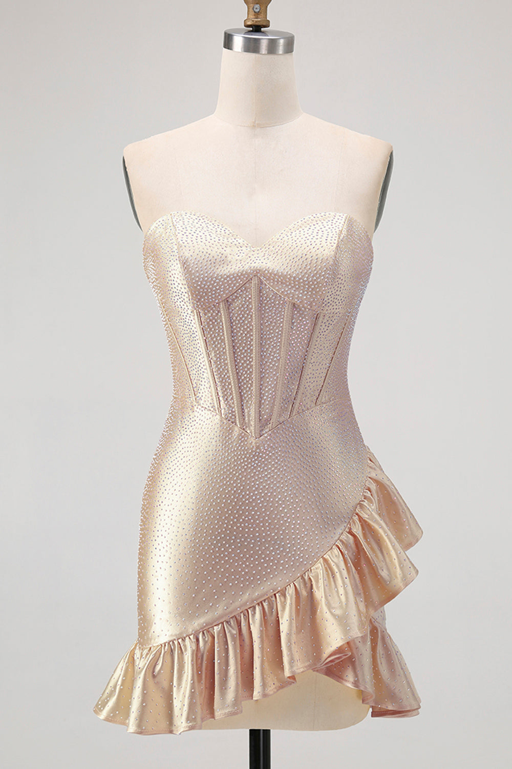 Sparkly Yellow Tight Sweetheart Corset Beaded Short Cocktail Dress with Ruffles