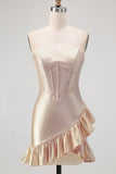 Sparkly Yellow Tight Sweetheart Corset Beaded Short Cocktail Dress with Ruffles