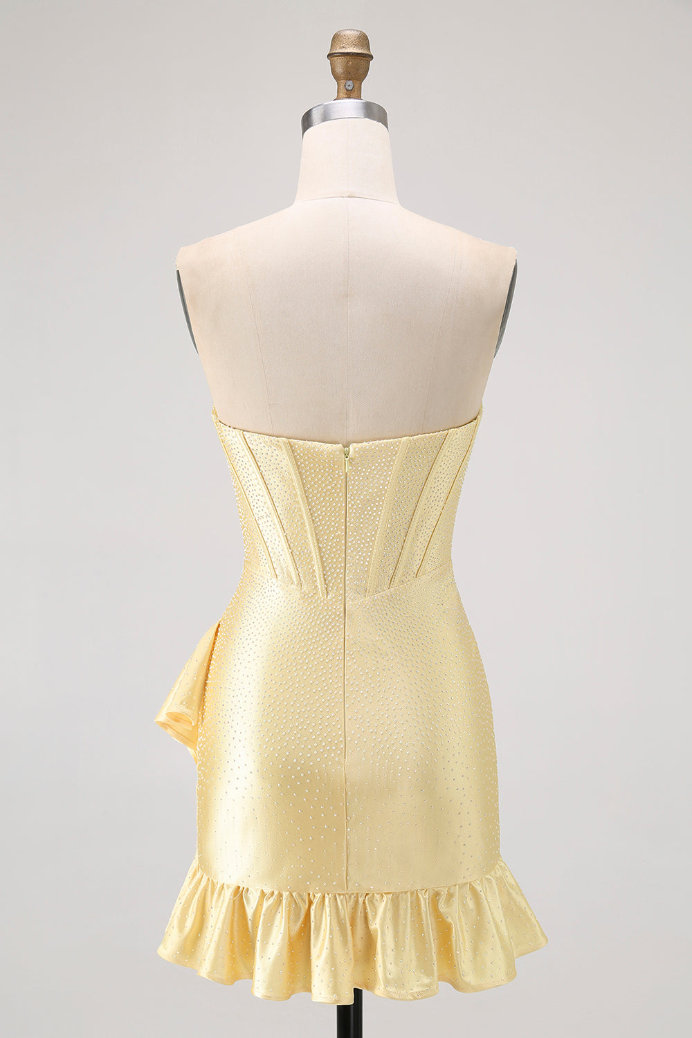 Sparkly Yellow Tight Sweetheart Corset Beaded Short Cocktail Dress with Ruffles