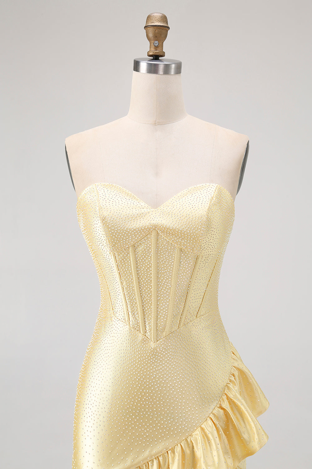 Sparkly Yellow Tight Sweetheart Corset Beaded Short Cocktail Dress with Ruffles