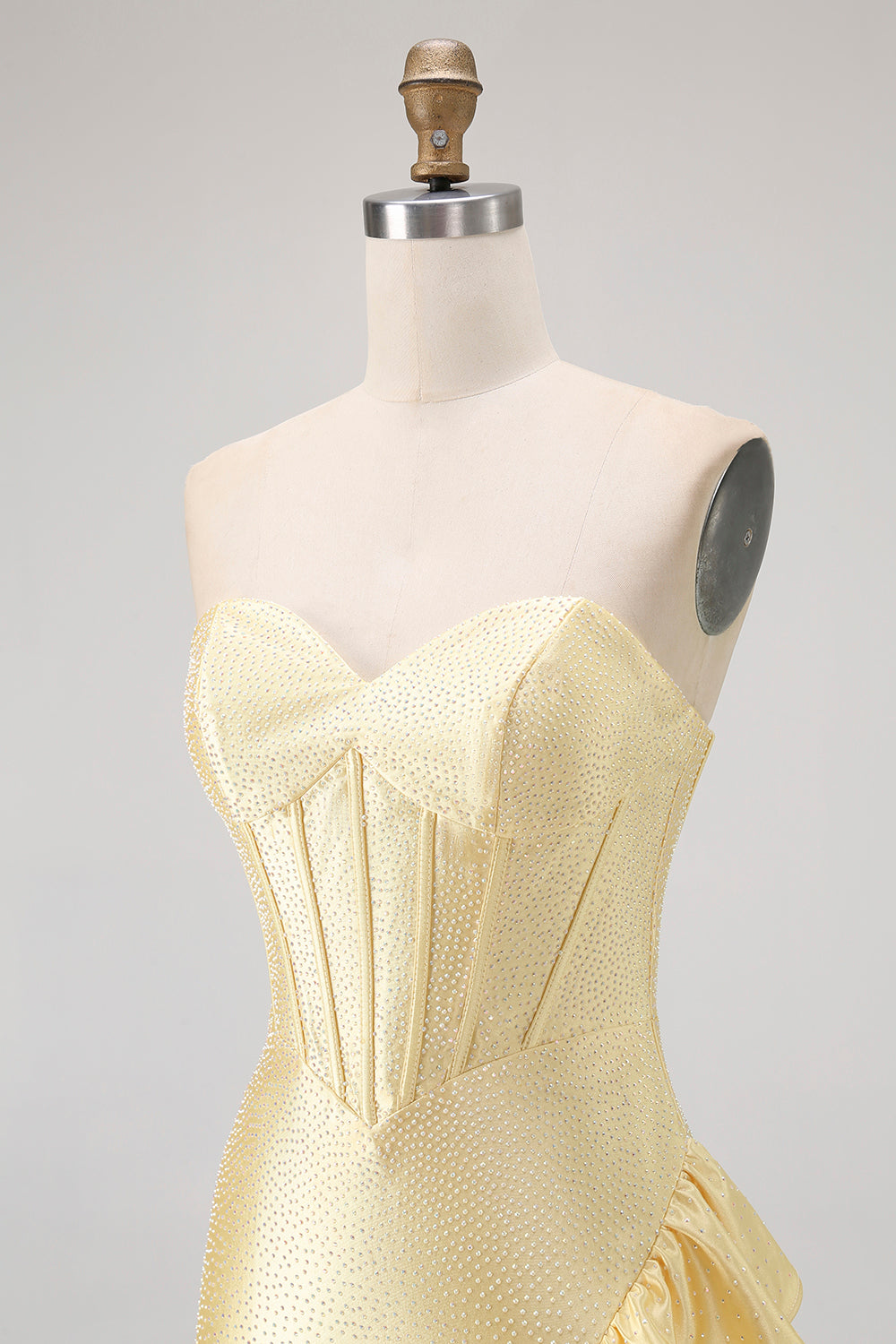 Sparkly Yellow Tight Sweetheart Corset Beaded Short Cocktail Dress with Ruffles